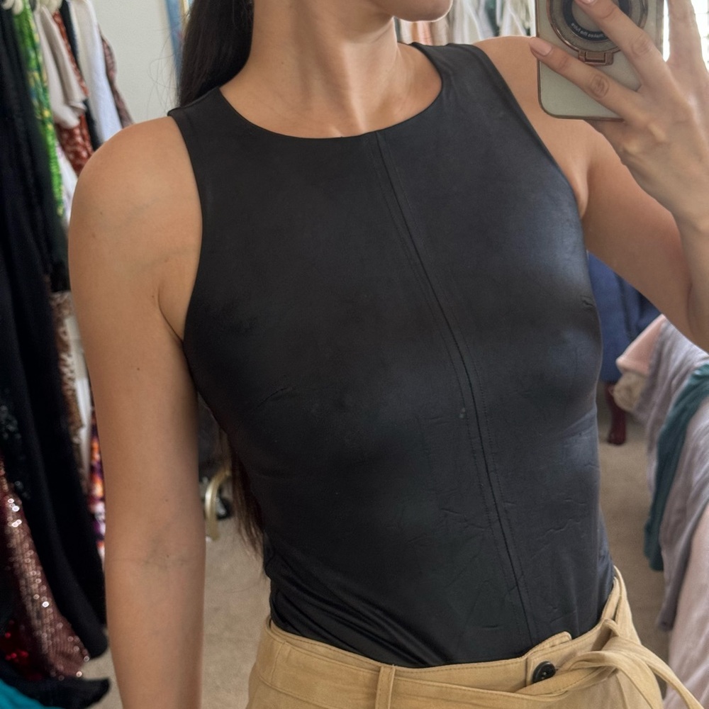 Sleek black leather looking  Sleeveless Top
